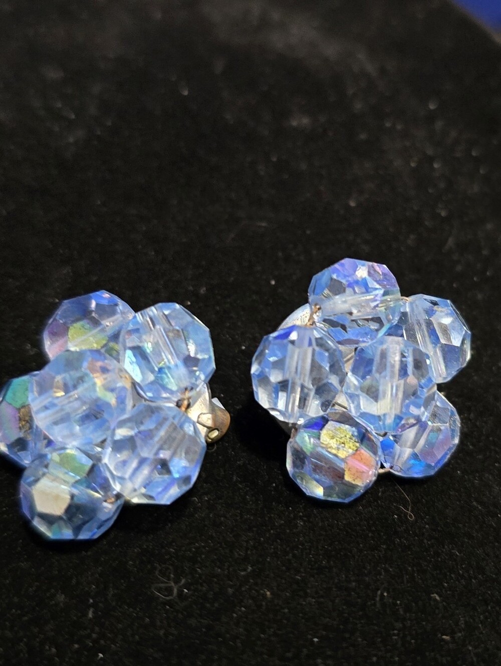Crystal Cluster Clip-On Earrings - Blue Iridescent